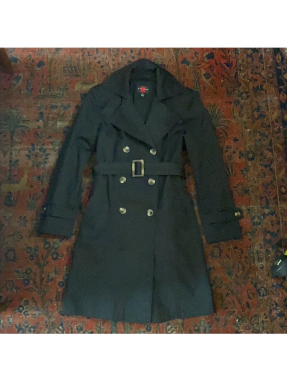 Gallery Black Double-Breasted Trench Coat